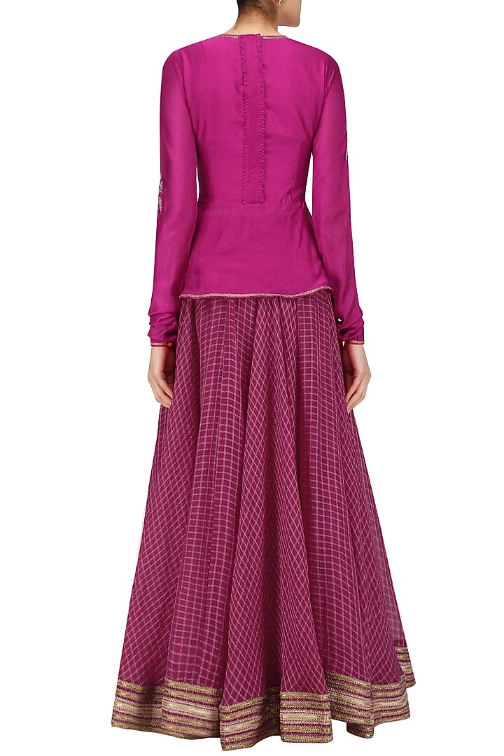 Cranberry embroidered peplum lehanga set available only at Pernia's Pop Up Shop.
