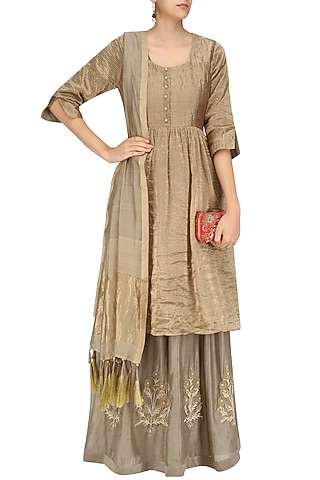 Beige Begum Kurta Set by Aekatri by Charu Vij