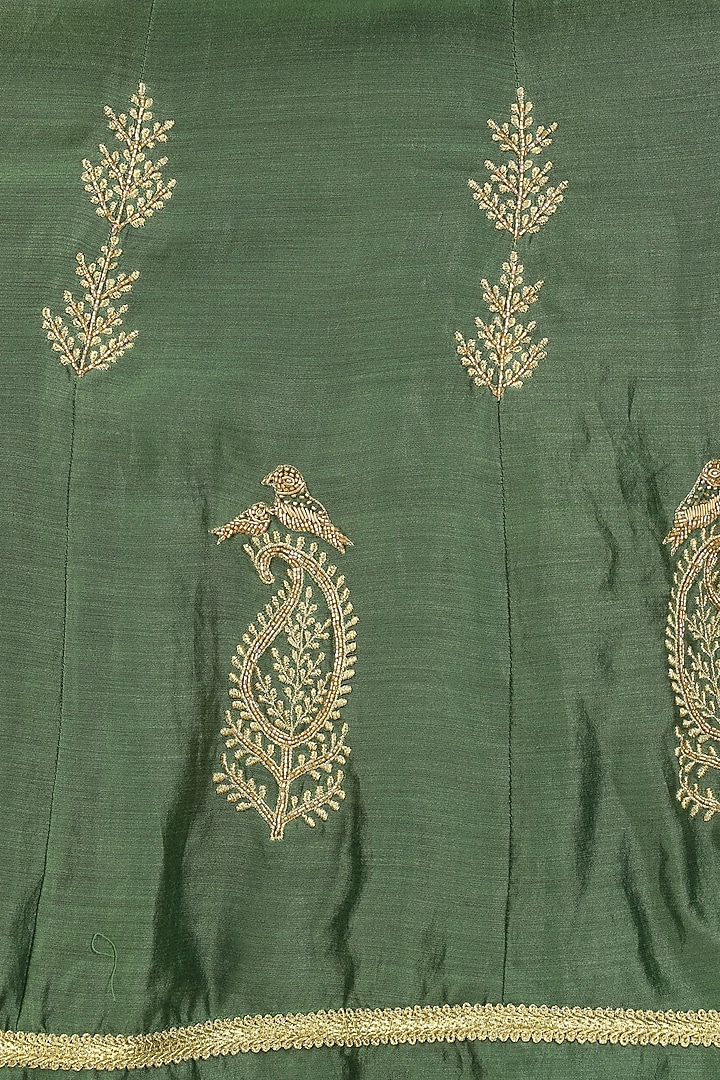 Moss green zari angrakha style anarkali kurta and sharara pants set available only at Pernia's Pop Up Shop.