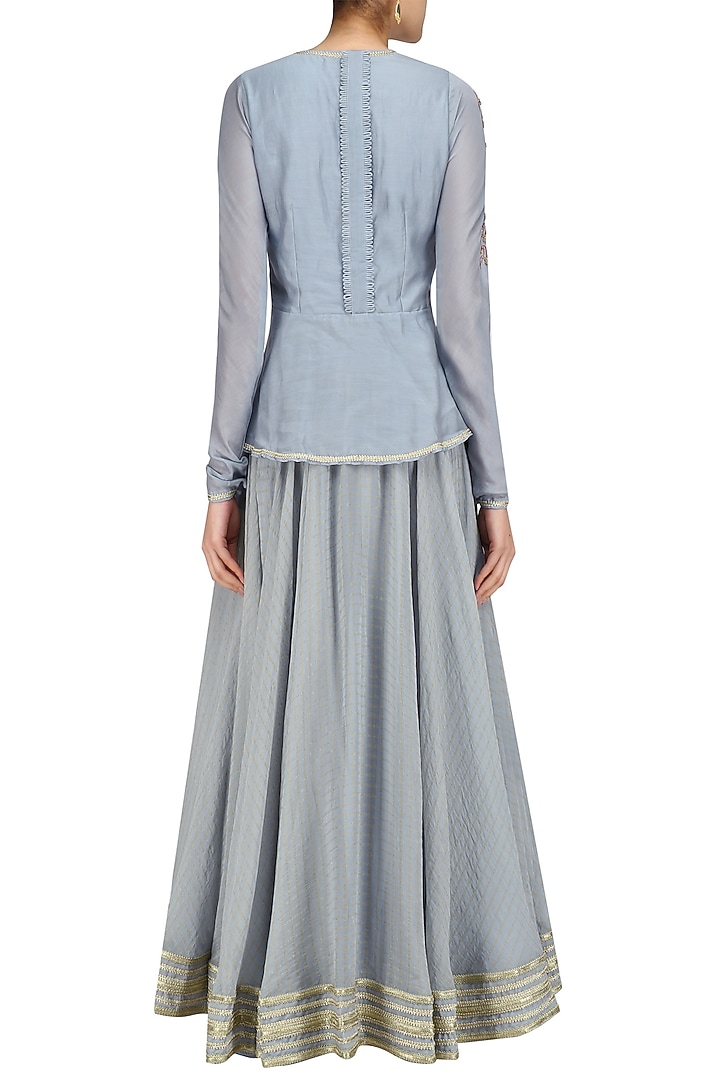 Powder blue potted plant motifs peplum top and skirt set available only at Pernia's Pop Up Shop.