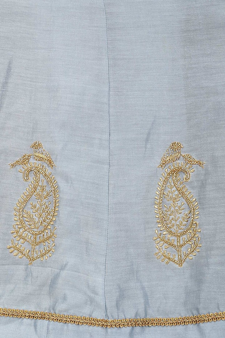 Powder blue embroidered angrakha style kurta and flared pants set available only at Pernia's Pop Up Shop.