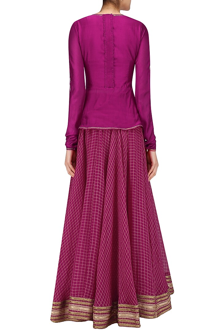Cranberry potted plant motifs peplum top and skirt set available only at Pernia's Pop Up Shop.