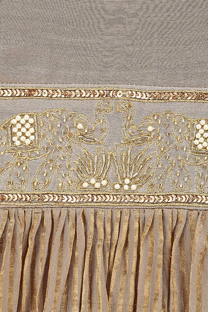 Beige and gold embroidered v neck dress available only at Pernia's Pop Up Shop.