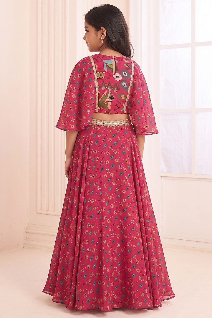 Hot Pink Viscose Crepe Printed Lehenga Set For Girls by Affroz Kids at Pernia's Pop Up Shop