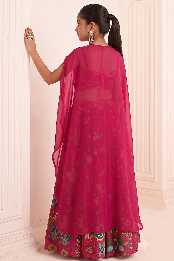 Hot Pink Viscose Crepe Printed Lehenga Set For Girls by Affroz Kids at Pernia's Pop Up Shop