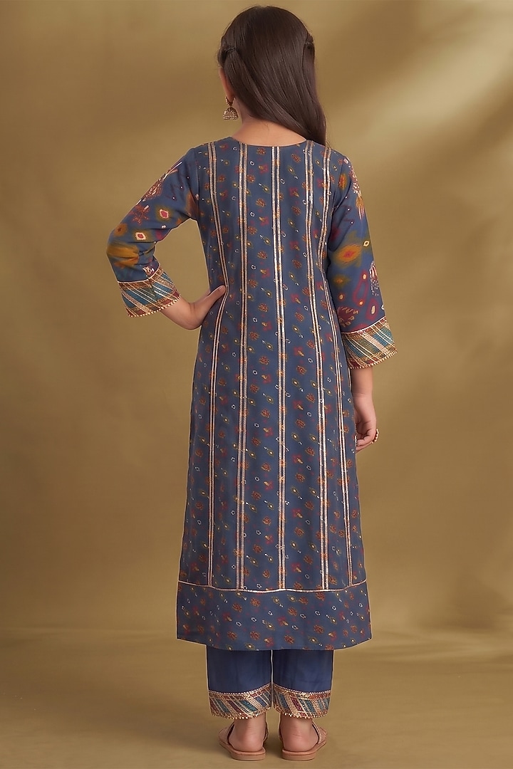 Royal Blue Viscose Crepe Printed Anarkali Set For Girls by Affroz Kids at Pernia's Pop Up Shop