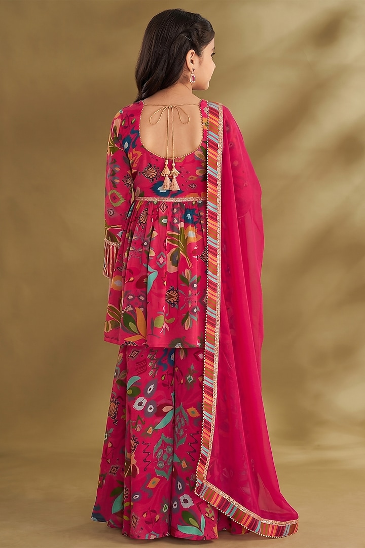 Hot Pink Viscose Crepe Printed Sharara Set For Girls by Affroz Kids at Pernia's Pop Up Shop