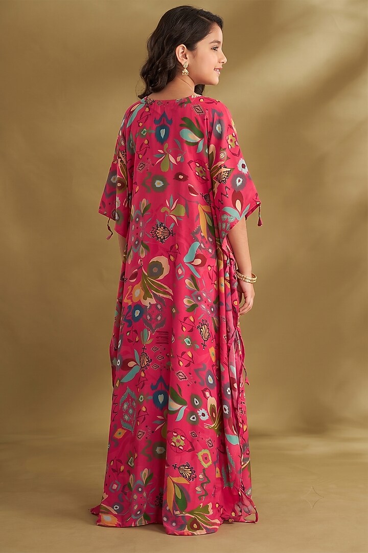 Hot Pink Viscose Crepe Draped Skirt Set For Girls by Affroz Kids at Pernia's Pop Up Shop