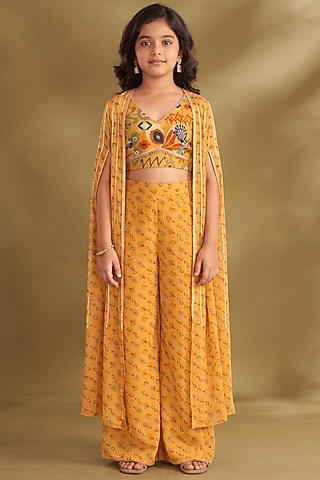 Dandelion Yellow Viscose Crepe Printed Pants Set For Girls by Affroz Kids