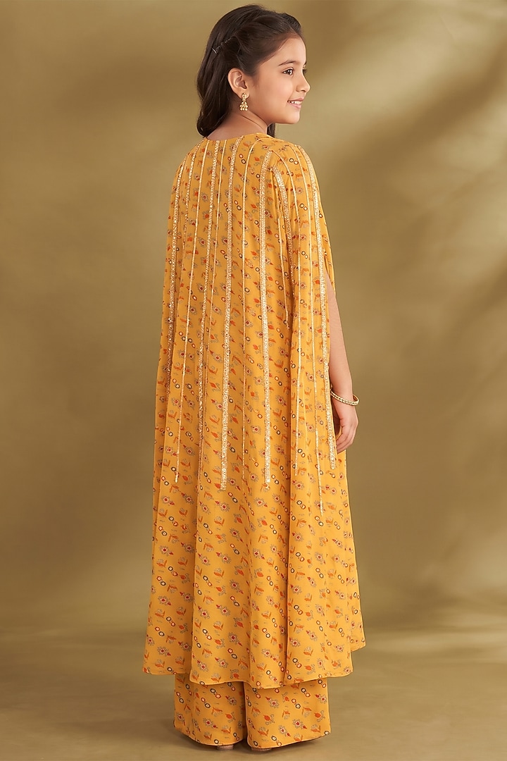 Dandelion Yellow Viscose Crepe Printed Pants Set For Girls by Affroz Kids at Pernia's Pop Up Shop