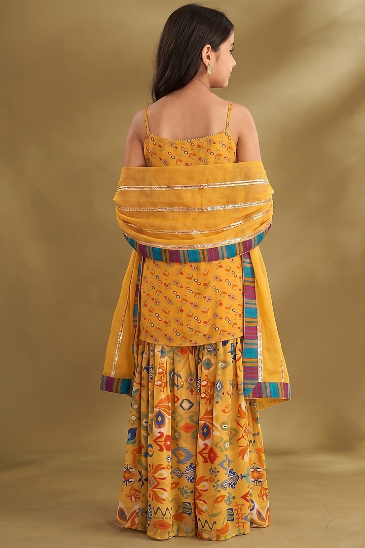Dandelion Yellow Viscose Crepe Printed Sharara Set For Girls by Affroz Kids at Pernia's Pop Up Shop