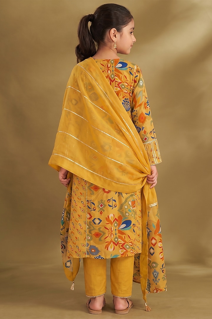 Dandelion Yellow Viscose Crepe Printed A-Line Kurta Set For Girls by Affroz Kids at Pernia's Pop Up Shop