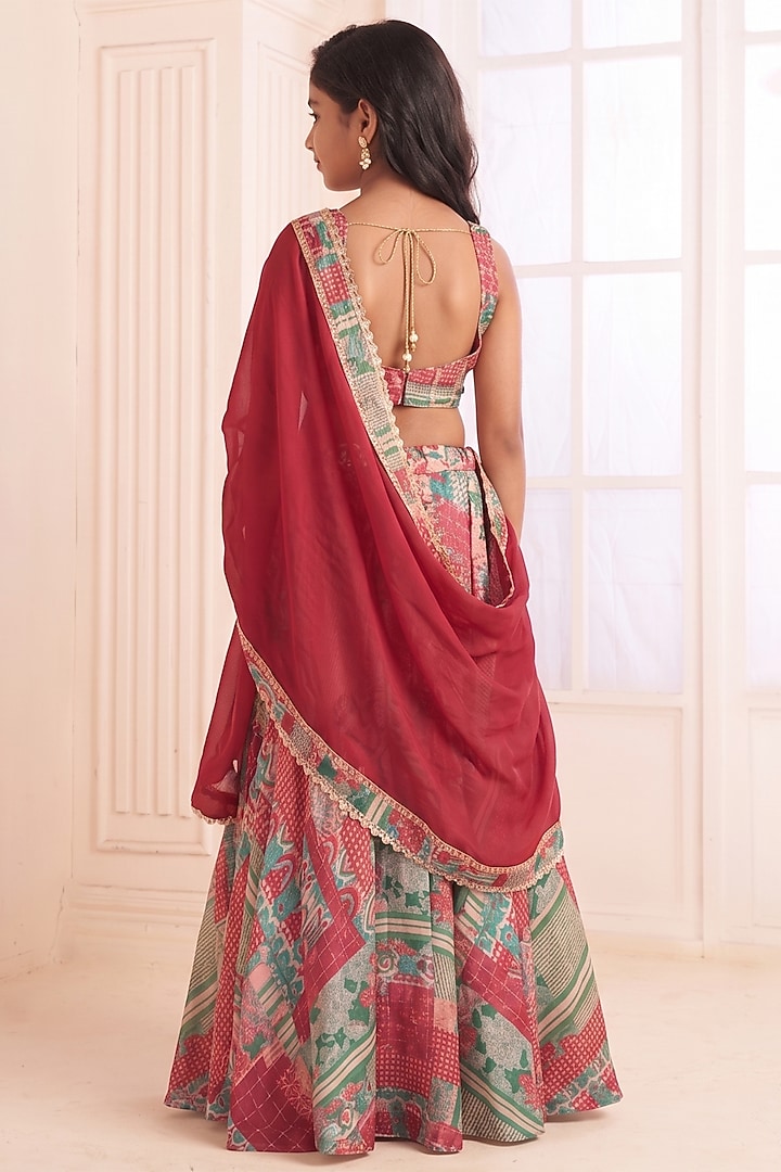 Multi-Colored Viscose Crepe Printed Lehenga Set For Girls by Affroz Kids at Pernia's Pop Up Shop