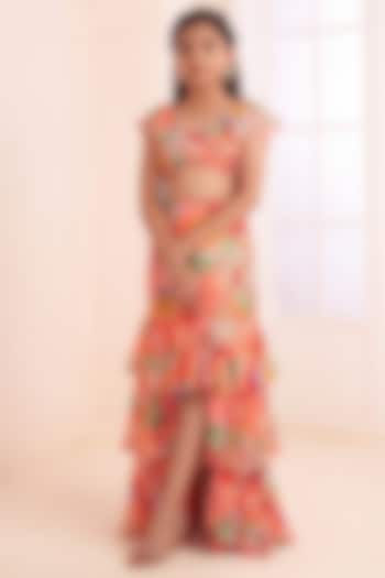 Blush Pink Satin Abstract Printed Skirt Set For Girls by Affroz Kids at Pernia's Pop Up Shop
