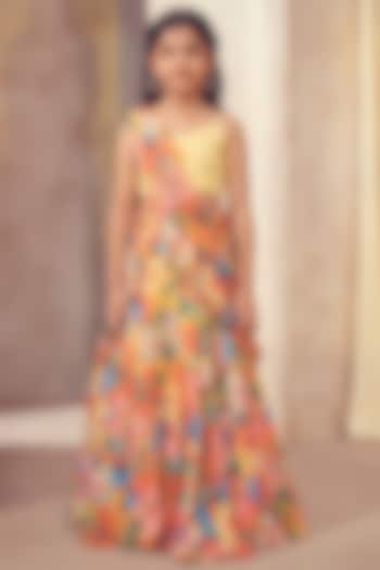Multi-Colored Russian Silk Lehenga Saree Set For Girls by Affroz Kids at Pernia's Pop Up Shop