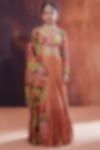 Moss Green Viscose Crepe Lehenga Set For Girls by Affroz Kids at Pernia's Pop Up Shop