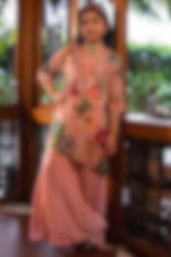 Dusty Rose Pink Viscose Crepe Kaftan Set For Girls by Affroz Kids at Pernia's Pop Up Shop