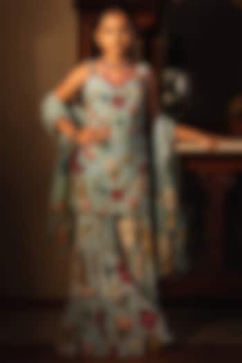 Blue Viscose Crepe Floral Printed Sharara Set For Girls by Affroz Kids at Pernia's Pop Up Shop