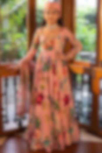 Dusty Rose Pink Viscose Crepe Printed Anarkali Set For Girls by Affroz Kids at Pernia's Pop Up Shop