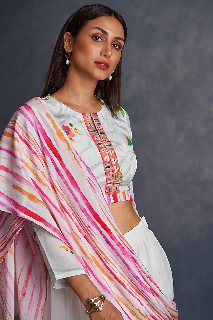 White Natural Crepe Digital Printed Palazzo Party Wear Saree Set by Affroz at Pernia's Pop Up Shop