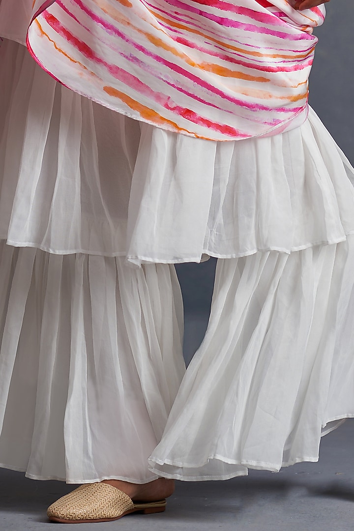 White Natural Crepe Digital Printed Palazzo Party Wear Saree Set by Affroz at Pernia's Pop Up Shop