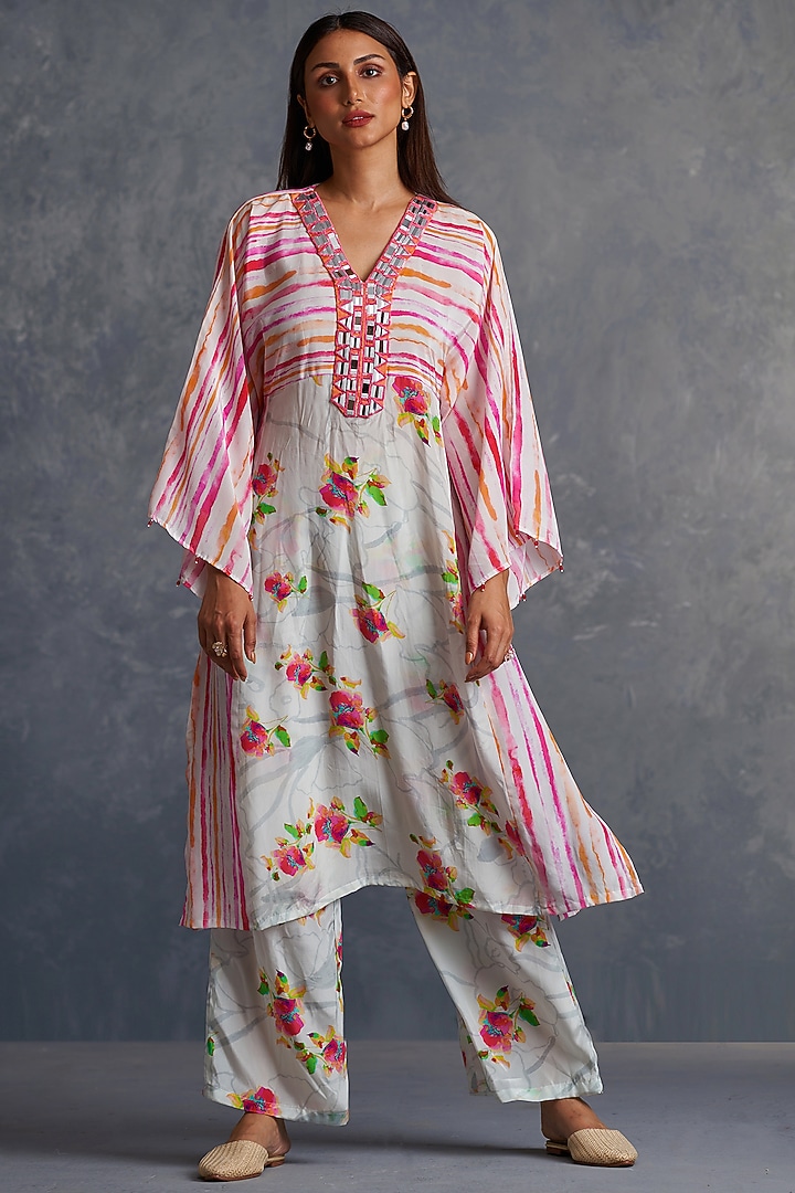 White Viscose Crepe Printed Kurta Set by Affroz at Pernia's Pop Up Shop