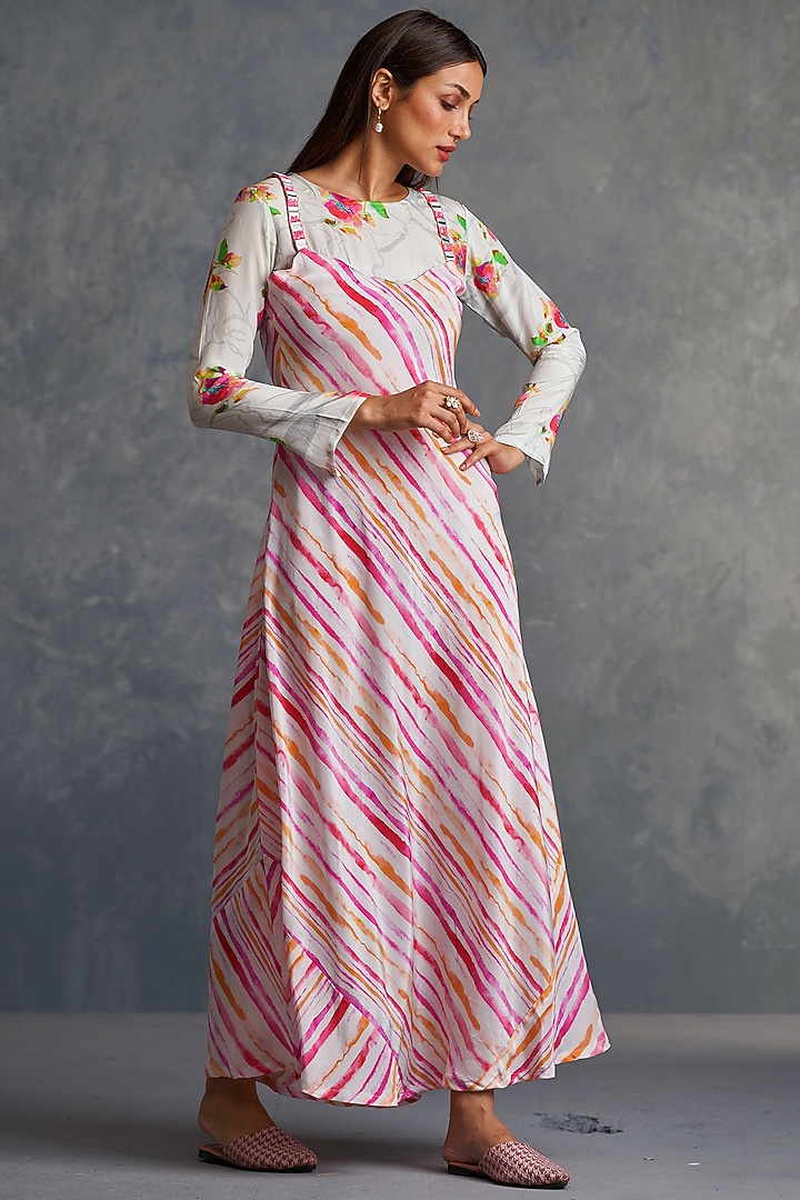 White Viscose Crepe Printed Jacket Vacation Dress by Affroz at Pernia's Pop Up Shop