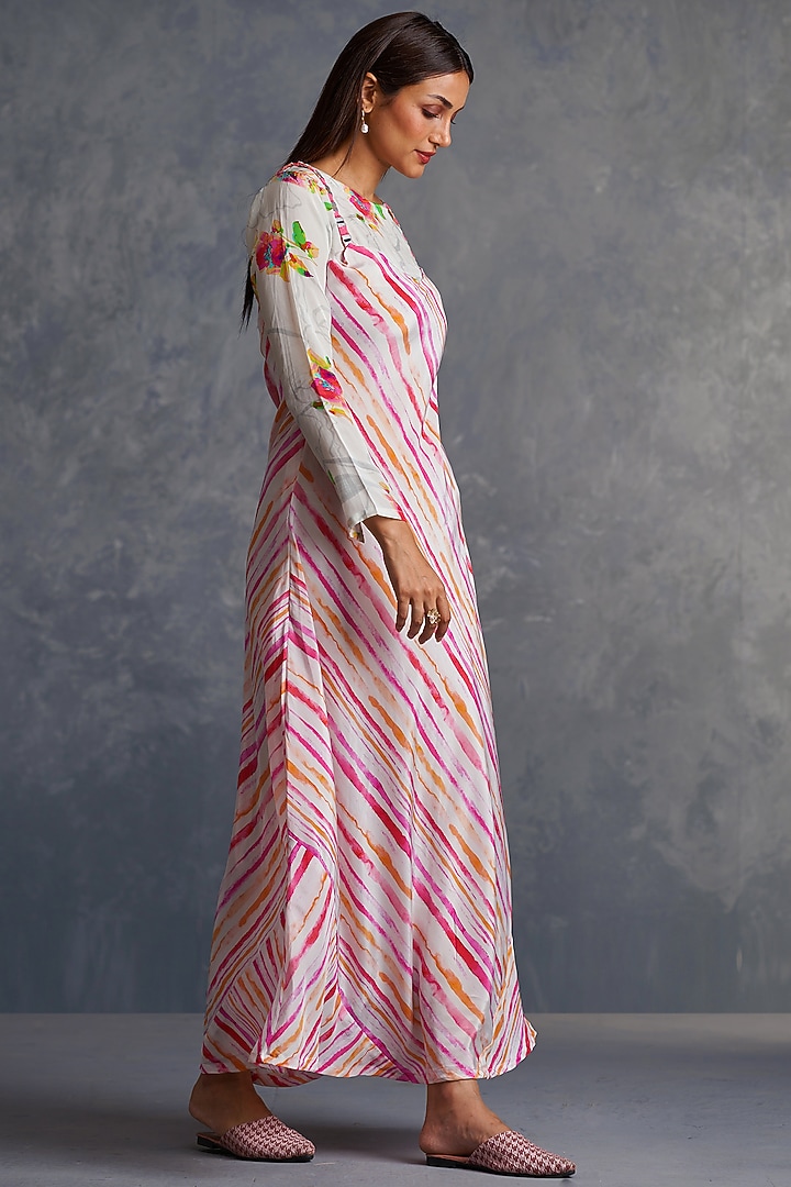 White Viscose Crepe Printed Jacket Vacation Dress by Affroz at Pernia's Pop Up Shop