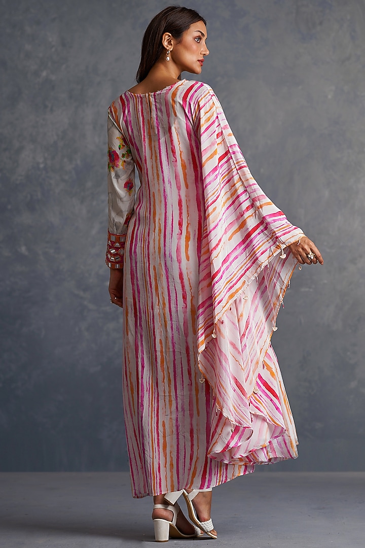 White Viscose Crepe Printed Asymmetrical Summer Dress by Affroz at Pernia's Pop Up Shop