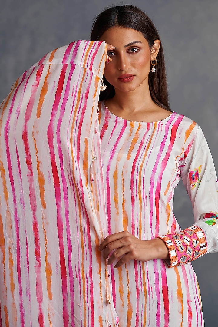 White Viscose Crepe Printed Asymmetrical Summer Dress by Affroz at Pernia's Pop Up Shop