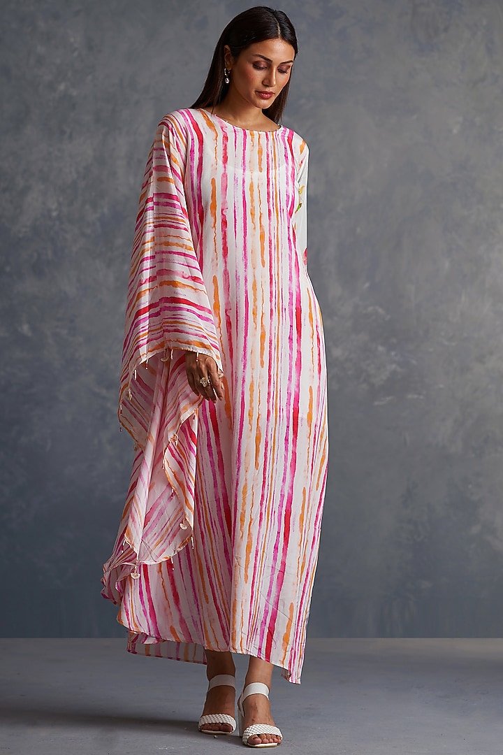 White Viscose Crepe Printed Asymmetrical Summer Dress by Affroz at Pernia's Pop Up Shop
