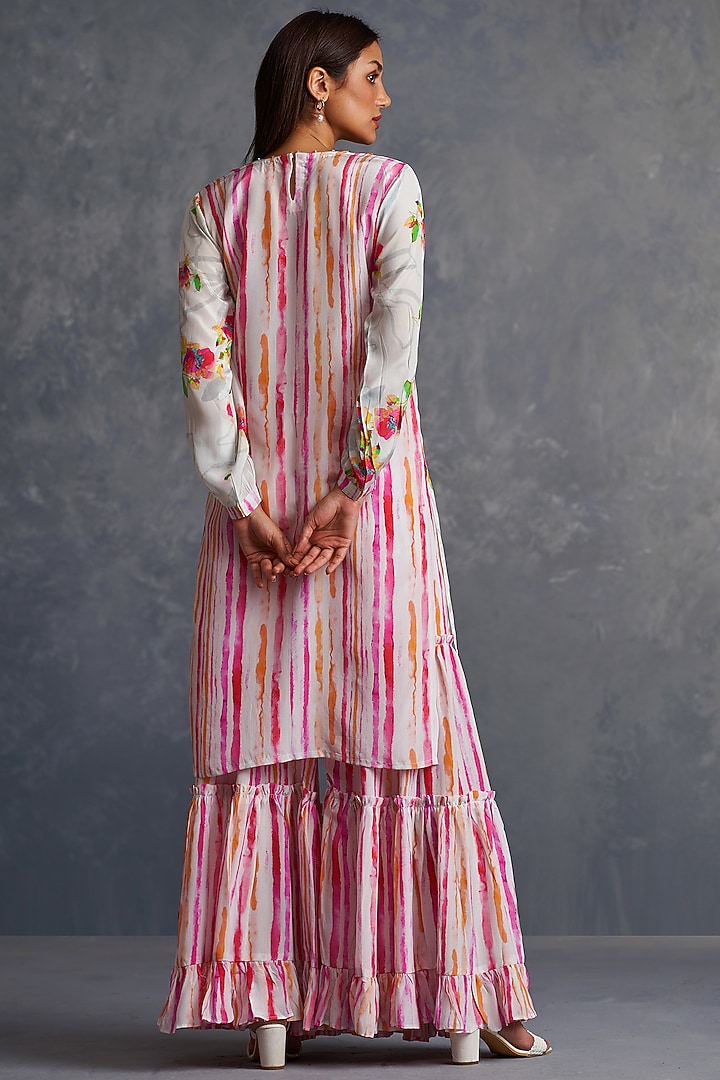 White Viscose Crepe Stripe Printed Party Wear Sharara Set by Affroz at Pernia's Pop Up Shop