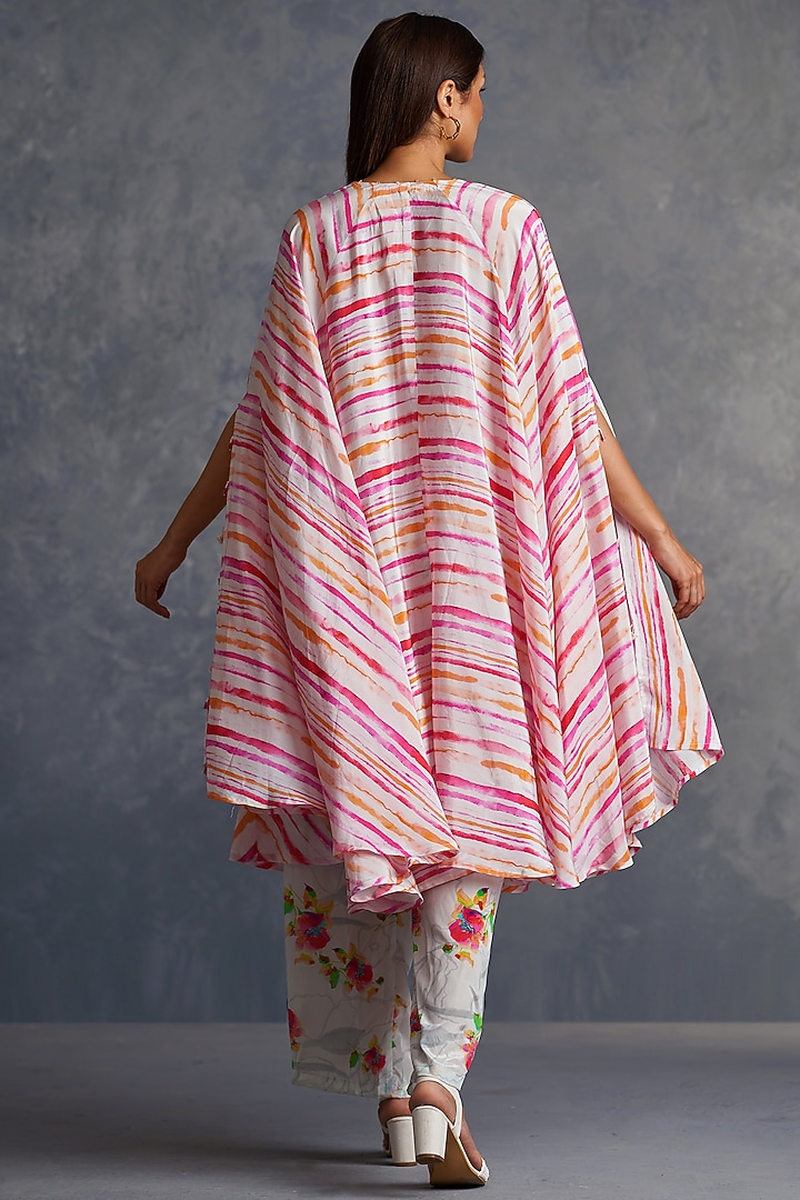 White Viscose Crepe Stripes Printed Flared Kurta Set by Affroz at Pernia's Pop Up Shop