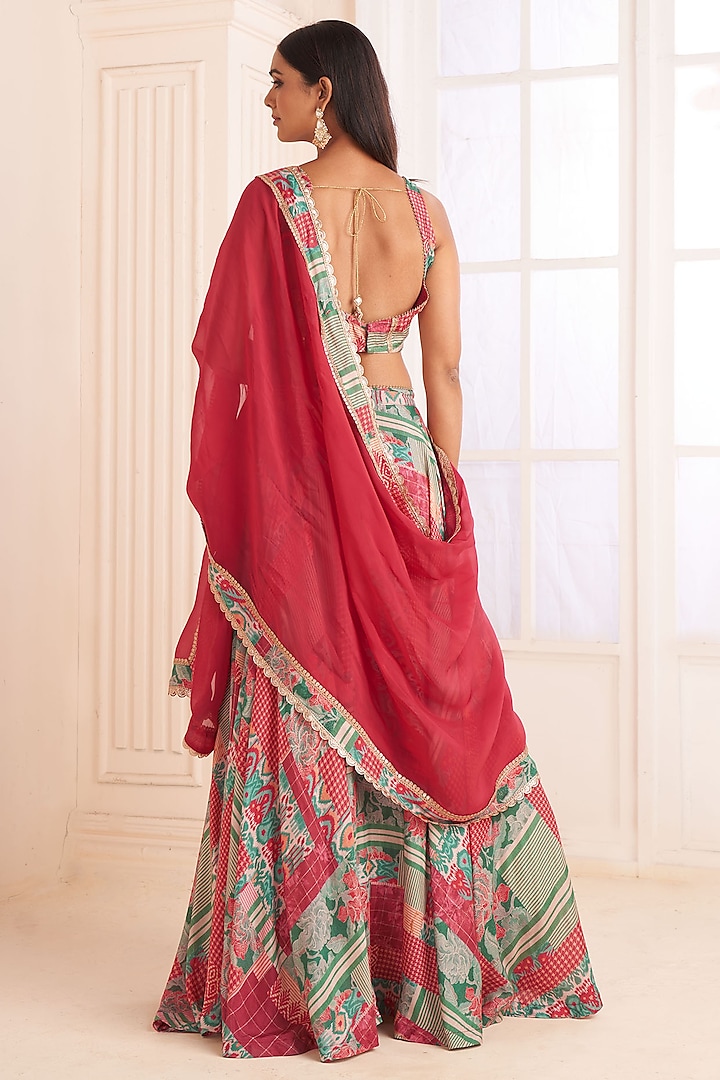 Multi-Colored Viscose Crepe Patch Printed Lehenga Set by Affroz at Pernia's Pop Up Shop