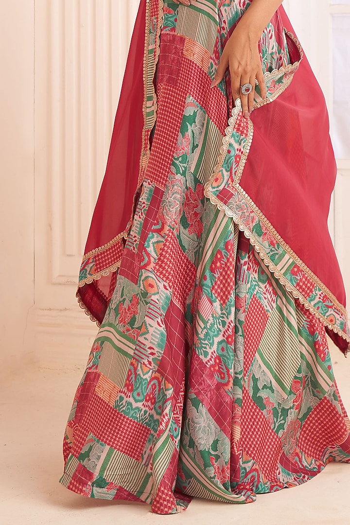 Multi-Colored Viscose Crepe Patch Printed Lehenga Set by Affroz at Pernia's Pop Up Shop