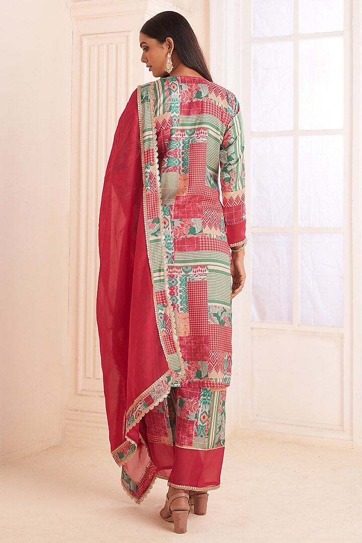 Multi-Colored Viscose Crepe Patch Printed Straight Kurta Set by Affroz at Pernia's Pop Up Shop