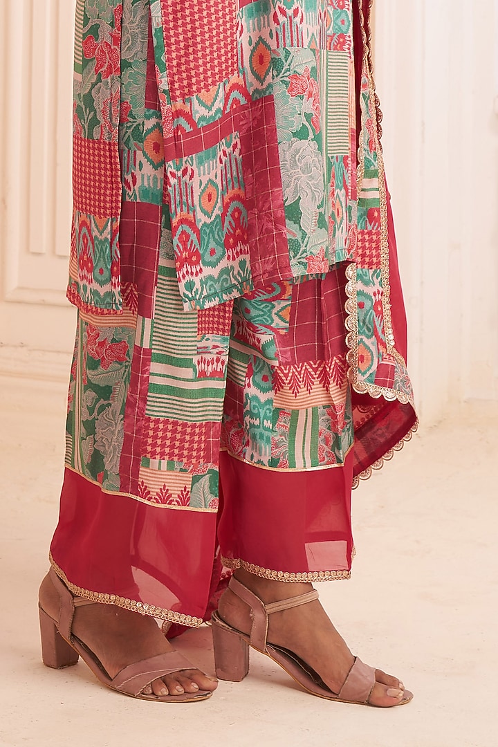 Multi-Colored Viscose Crepe Patch Printed Straight Kurta Set by Affroz at Pernia's Pop Up Shop