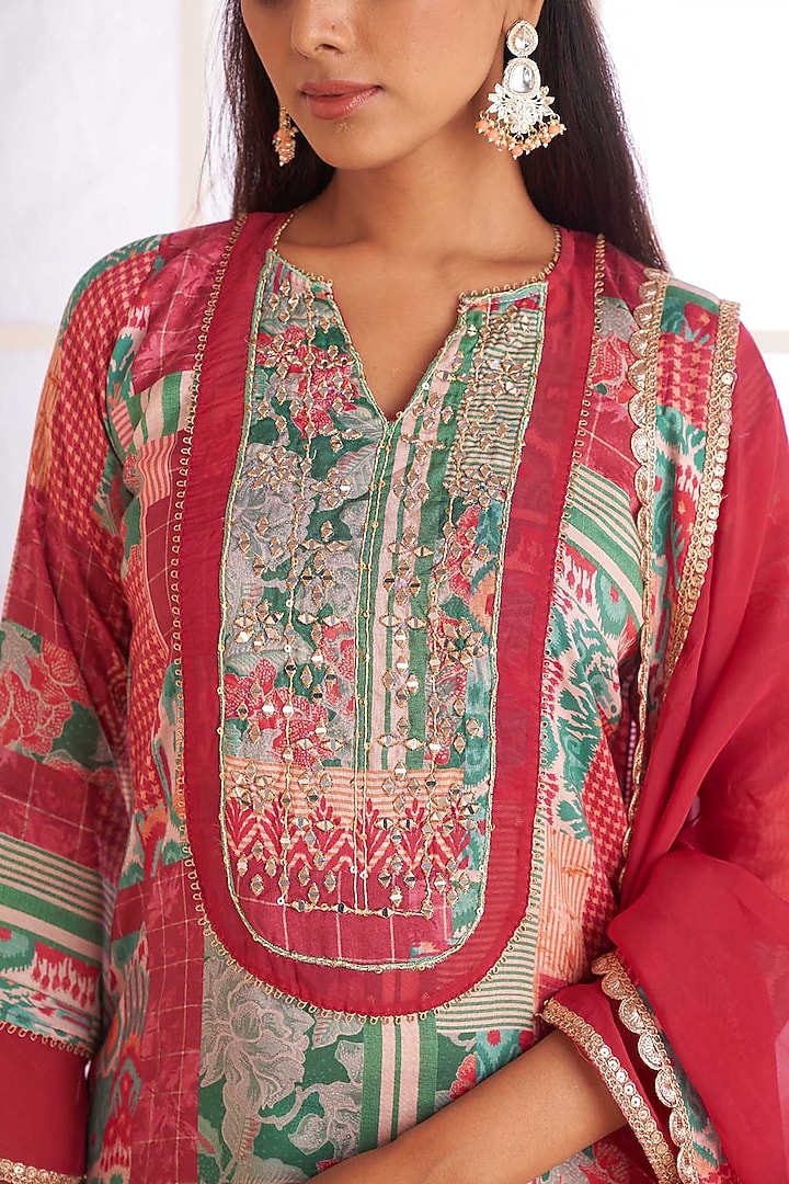 Multi-Colored Viscose Crepe Patch Printed Straight Kurta Set by Affroz at Pernia's Pop Up Shop
