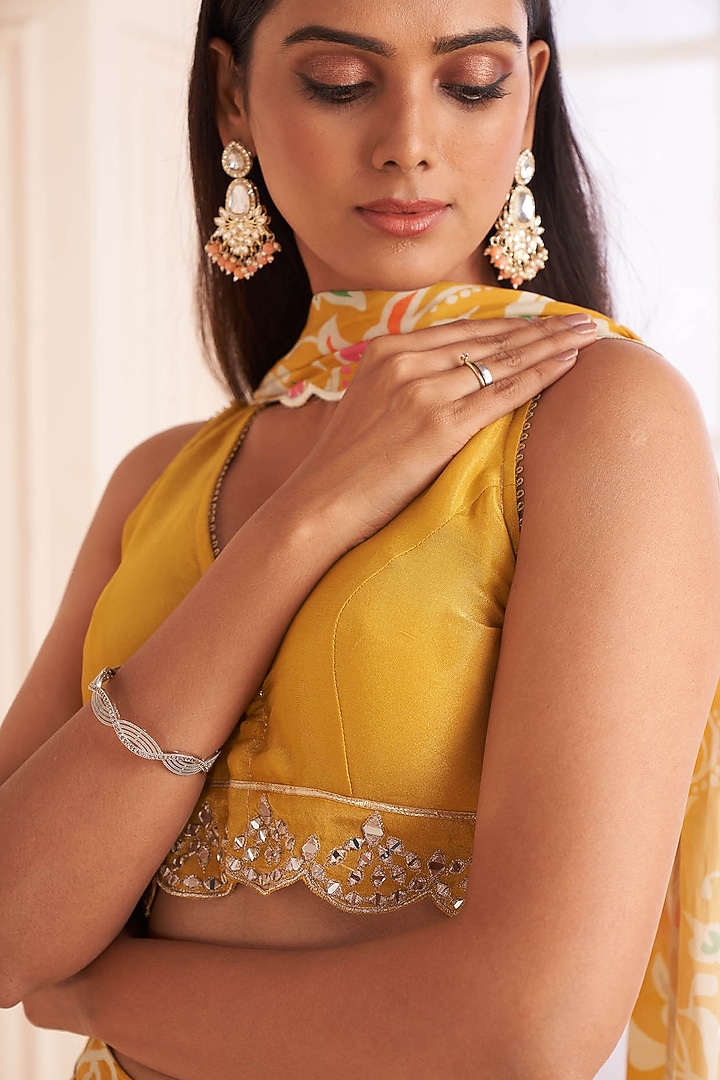 Mustard Yellow Viscose Crepe Floral Printed Skirt Set by Affroz at Pernia's Pop Up Shop