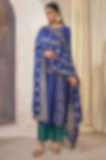 Royal Blue Dolla Silk Jacquard Kurta Set by Affroz