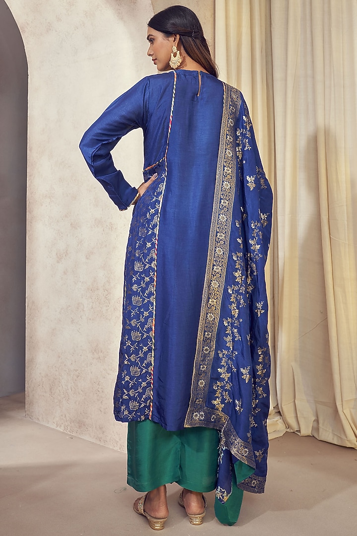 Royal Blue Dolla Silk Jacquard Kurta Set by Affroz at Pernia's Pop Up Shop