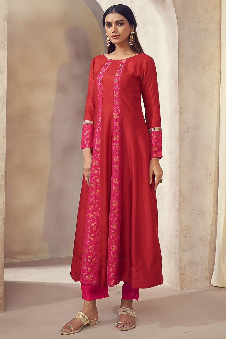 Royal Red Dola Silk Anarkali Set