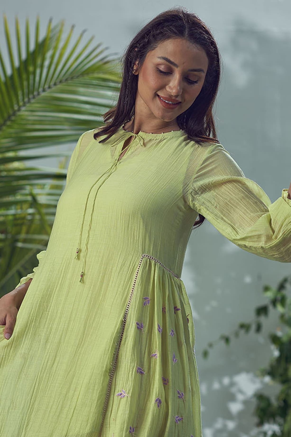 Lime Green Mal Cotton Embroidered Dress by Affroz at Pernia's Pop Up Shop  2026
