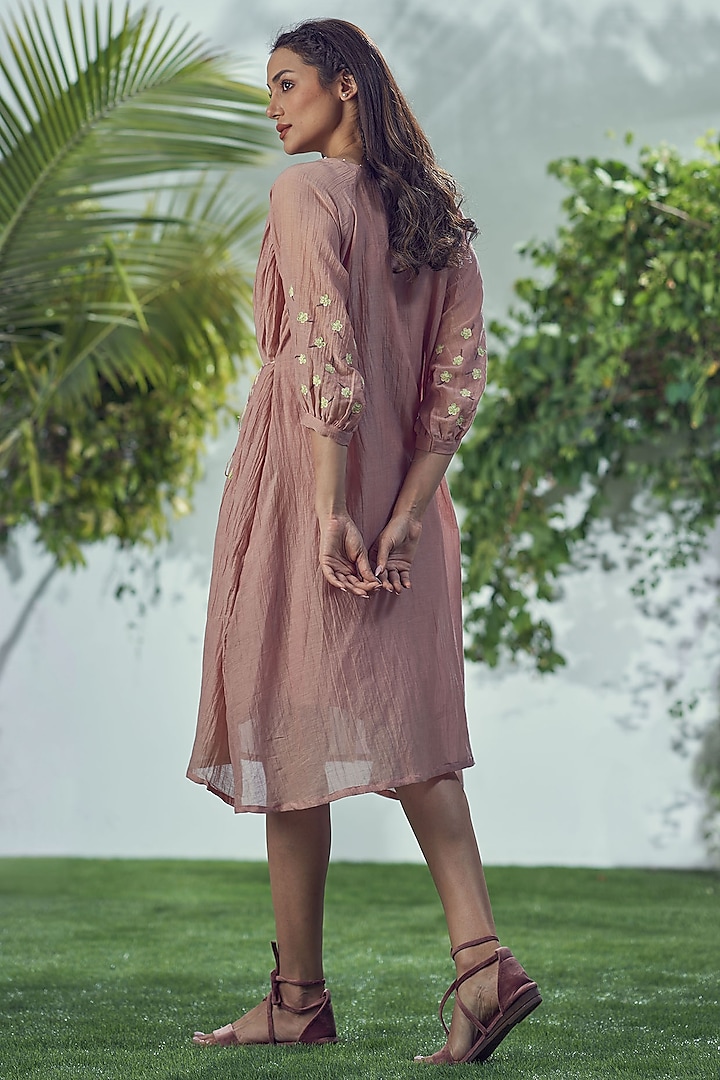 Pink Mal Cotton Embroidered Summer Dress by Affroz at Pernia's Pop Up Shop
