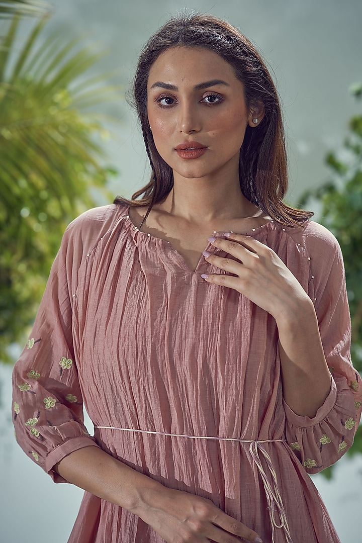 Pink Mal Cotton Embroidered Summer Dress by Affroz at Pernia's Pop Up Shop