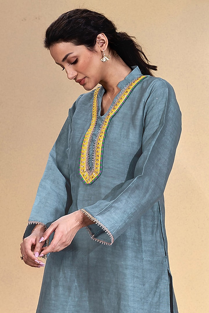 Grey Viscose Linen Kurta Set by Affroz at Pernia's Pop Up Shop