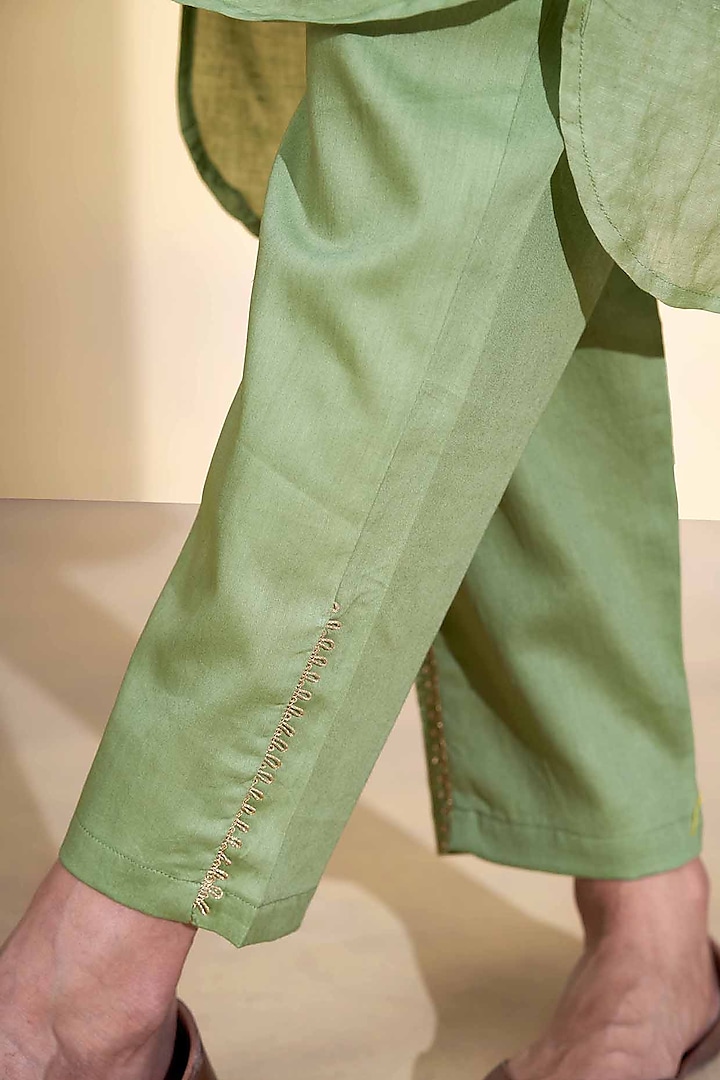 Green Viscose Linen Kimono Kurta Set by Affroz at Pernia's Pop Up Shop