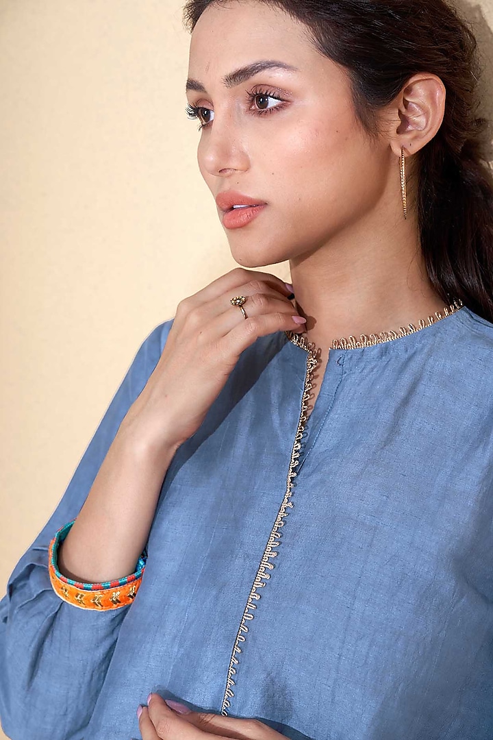 Grey Viscose Linen A-Line Kurta Set by Affroz at Pernia's Pop Up Shop