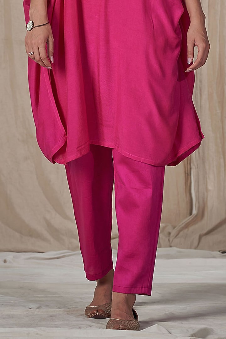 Hot Pink Muslin Silk Embroidered Kurta Set by Affroz at Pernia's Pop Up Shop