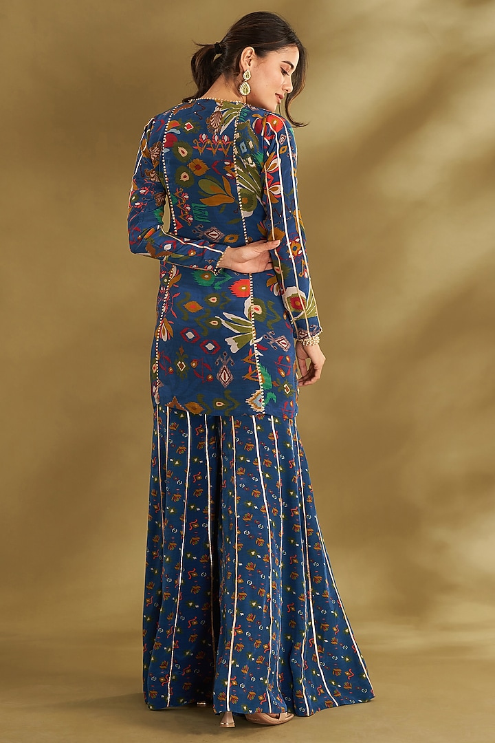 Royal Blue Natural Crepe Paneled Party Wear Sharara Set by Affroz at Pernia's Pop Up Shop